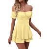 imageLYANER Womens Off Shoulder Wrap Tie Up Back Ruffle Short Sleeve Romper Short JumpsuitBaby Yellow