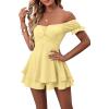 imageLYANER Womens Off Shoulder Wrap Tie Up Back Ruffle Short Sleeve Romper Short JumpsuitBaby Yellow