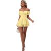 imageLYANER Womens Off Shoulder Wrap Tie Up Back Ruffle Short Sleeve Romper Short JumpsuitBaby Yellow