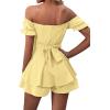 imageLYANER Womens Off Shoulder Wrap Tie Up Back Ruffle Short Sleeve Romper Short JumpsuitBaby Yellow