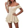 imageLYANER Womens Off Shoulder Wrap Tie Up Back Ruffle Short Sleeve Romper Short JumpsuitBeige