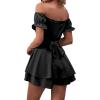 imageLYANER Womens Off Shoulder Wrap Tie Up Back Ruffle Short Sleeve Romper Short JumpsuitBlack