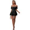 imageLYANER Womens Off Shoulder Wrap Tie Up Back Ruffle Short Sleeve Romper Short JumpsuitBlack