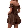 imageLYANER Womens Off Shoulder Wrap Tie Up Back Ruffle Short Sleeve Romper Short JumpsuitBrown