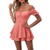 imageLYANER Womens Off Shoulder Wrap Tie Up Back Ruffle Short Sleeve Romper Short JumpsuitCoral Pink