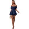 imageLYANER Womens Off Shoulder Wrap Tie Up Back Ruffle Short Sleeve Romper Short JumpsuitDeep Blue