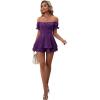 imageLYANER Womens Off Shoulder Wrap Tie Up Back Ruffle Short Sleeve Romper Short JumpsuitDeep Purple