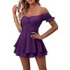 imageLYANER Womens Off Shoulder Wrap Tie Up Back Ruffle Short Sleeve Romper Short JumpsuitDeep Purple
