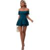 imageLYANER Womens Off Shoulder Wrap Tie Up Back Ruffle Short Sleeve Romper Short JumpsuitDeep Teal