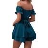 imageLYANER Womens Off Shoulder Wrap Tie Up Back Ruffle Short Sleeve Romper Short JumpsuitDeep Teal