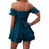 imageLYANER Womens Off Shoulder Wrap Tie Up Back Ruffle Short Sleeve Romper Short JumpsuitDeep Teal