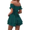 imageLYANER Womens Off Shoulder Wrap Tie Up Back Ruffle Short Sleeve Romper Short JumpsuitDeep Teal Green