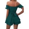 imageLYANER Womens Off Shoulder Wrap Tie Up Back Ruffle Short Sleeve Romper Short JumpsuitDeep Teal Green