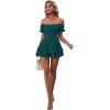 imageLYANER Womens Off Shoulder Wrap Tie Up Back Ruffle Short Sleeve Romper Short JumpsuitDeep Teal Green