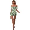 imageLYANER Womens Off Shoulder Wrap Tie Up Back Ruffle Short Sleeve Romper Short JumpsuitFloral Green Leaves