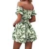 imageLYANER Womens Off Shoulder Wrap Tie Up Back Ruffle Short Sleeve Romper Short JumpsuitFloral Green Leaves