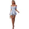 imageLYANER Womens Off Shoulder Wrap Tie Up Back Ruffle Short Sleeve Romper Short JumpsuitFloral Light Blue