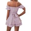 imageLYANER Womens Off Shoulder Wrap Tie Up Back Ruffle Short Sleeve Romper Short JumpsuitFloral Light Purple