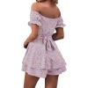 imageLYANER Womens Off Shoulder Wrap Tie Up Back Ruffle Short Sleeve Romper Short JumpsuitFloral Light Purple