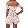 imageLYANER Womens Off Shoulder Wrap Tie Up Back Ruffle Short Sleeve Romper Short JumpsuitFloral Pink