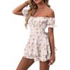 imageLYANER Womens Off Shoulder Wrap Tie Up Back Ruffle Short Sleeve Romper Short JumpsuitFloral Pink