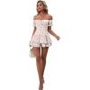 imageLYANER Womens Off Shoulder Wrap Tie Up Back Ruffle Short Sleeve Romper Short JumpsuitFloral Pink