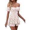 imageLYANER Womens Off Shoulder Wrap Tie Up Back Ruffle Short Sleeve Romper Short JumpsuitFloral Pink