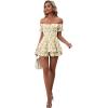 imageLYANER Womens Off Shoulder Wrap Tie Up Back Ruffle Short Sleeve Romper Short JumpsuitFloral Yellow