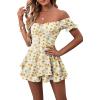 imageLYANER Womens Off Shoulder Wrap Tie Up Back Ruffle Short Sleeve Romper Short JumpsuitFloral Yellow