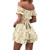 imageLYANER Womens Off Shoulder Wrap Tie Up Back Ruffle Short Sleeve Romper Short JumpsuitFloral Yellow