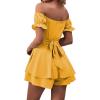 imageLYANER Womens Off Shoulder Wrap Tie Up Back Ruffle Short Sleeve Romper Short JumpsuitGinger