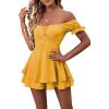 imageLYANER Womens Off Shoulder Wrap Tie Up Back Ruffle Short Sleeve Romper Short JumpsuitGinger