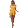 imageLYANER Womens Off Shoulder Wrap Tie Up Back Ruffle Short Sleeve Romper Short JumpsuitGinger
