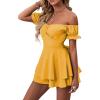 imageLYANER Womens Off Shoulder Wrap Tie Up Back Ruffle Short Sleeve Romper Short JumpsuitGinger