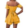 imageLYANER Womens Off Shoulder Wrap Tie Up Back Ruffle Short Sleeve Romper Short JumpsuitGinger