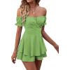 imageLYANER Womens Off Shoulder Wrap Tie Up Back Ruffle Short Sleeve Romper Short JumpsuitGrass Green