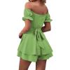 imageLYANER Womens Off Shoulder Wrap Tie Up Back Ruffle Short Sleeve Romper Short JumpsuitGrass Green
