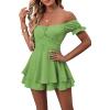 imageLYANER Womens Off Shoulder Wrap Tie Up Back Ruffle Short Sleeve Romper Short JumpsuitGrass Green