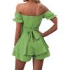 imageLYANER Womens Off Shoulder Wrap Tie Up Back Ruffle Short Sleeve Romper Short JumpsuitGrass Green