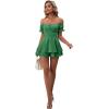 imageLYANER Womens Off Shoulder Wrap Tie Up Back Ruffle Short Sleeve Romper Short JumpsuitGreen