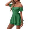imageLYANER Womens Off Shoulder Wrap Tie Up Back Ruffle Short Sleeve Romper Short JumpsuitGreen