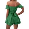imageLYANER Womens Off Shoulder Wrap Tie Up Back Ruffle Short Sleeve Romper Short JumpsuitGreen