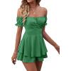 imageLYANER Womens Off Shoulder Wrap Tie Up Back Ruffle Short Sleeve Romper Short JumpsuitGreen