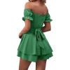 imageLYANER Womens Off Shoulder Wrap Tie Up Back Ruffle Short Sleeve Romper Short JumpsuitGreen