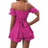 imageLYANER Womens Off Shoulder Wrap Tie Up Back Ruffle Short Sleeve Romper Short JumpsuitHot Pink