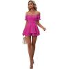 imageLYANER Womens Off Shoulder Wrap Tie Up Back Ruffle Short Sleeve Romper Short JumpsuitHot Pink