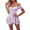 imageLYANER Womens Off Shoulder Wrap Tie Up Back Ruffle Short Sleeve Romper Short JumpsuitLavender