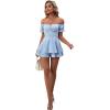 imageLYANER Womens Off Shoulder Wrap Tie Up Back Ruffle Short Sleeve Romper Short JumpsuitLight Blue