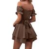 imageLYANER Womens Off Shoulder Wrap Tie Up Back Ruffle Short Sleeve Romper Short JumpsuitLight Brown