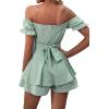 imageLYANER Womens Off Shoulder Wrap Tie Up Back Ruffle Short Sleeve Romper Short JumpsuitLight Green
